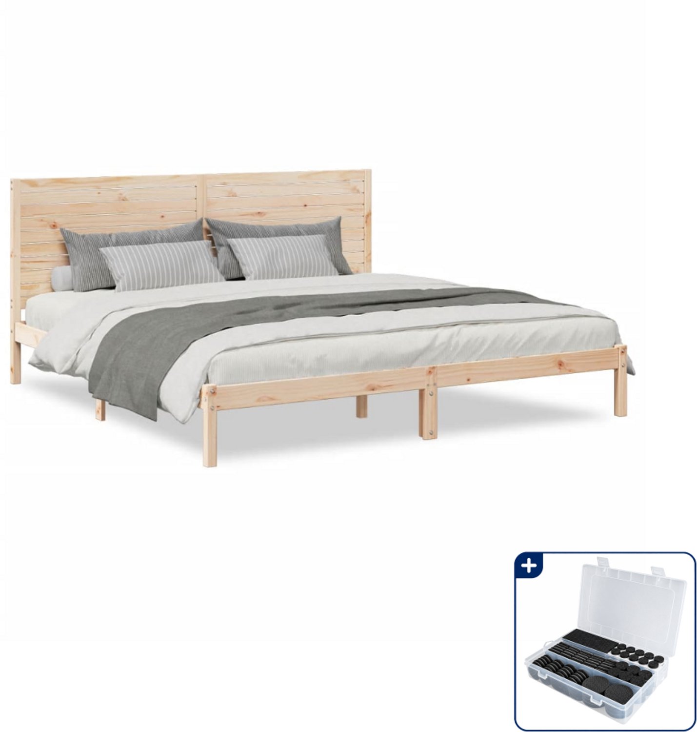 vidaXL bedframe - 200 x 210 cm - massief grenenhout - Inclusief antikrasvilt 177-delig Blauw