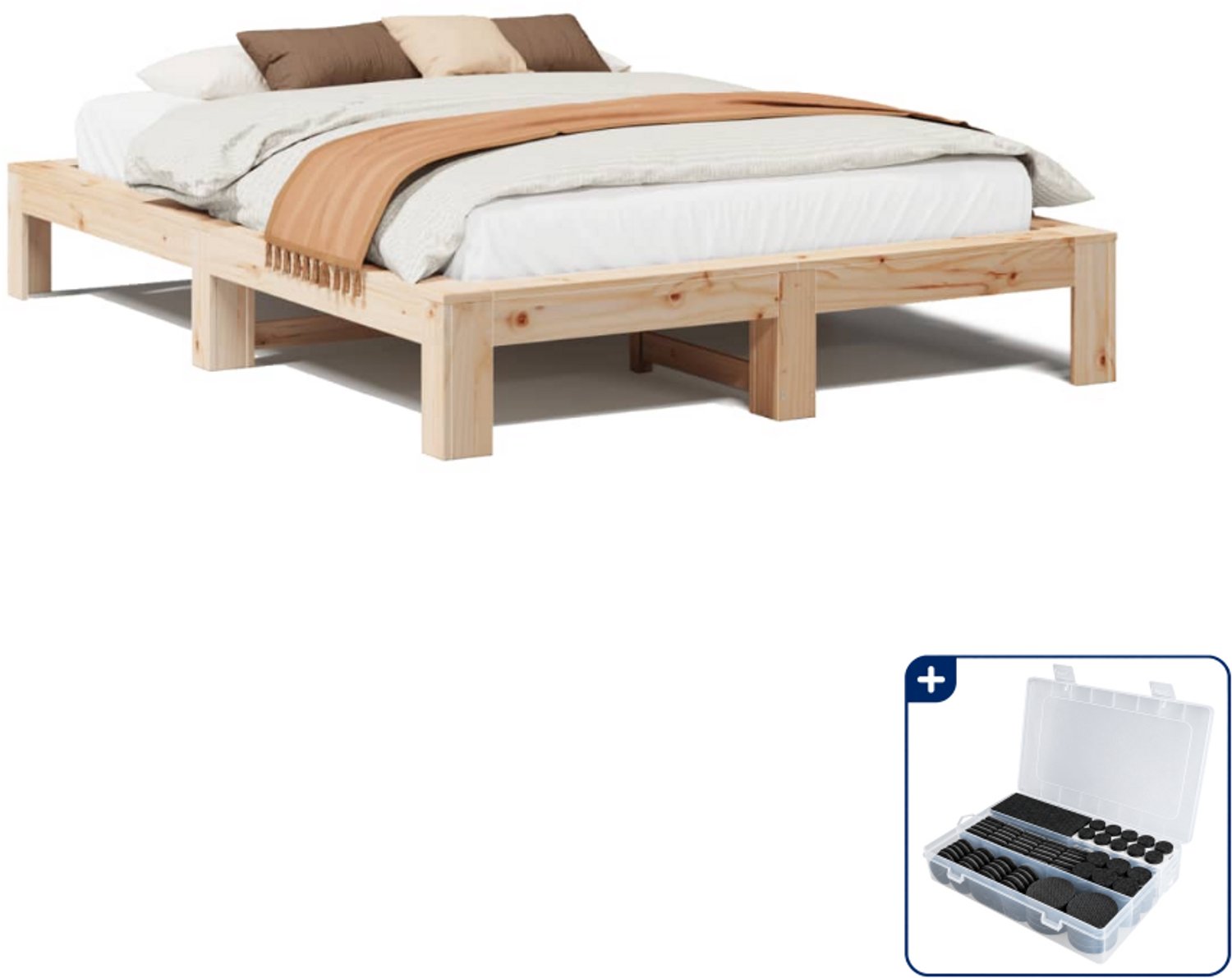 vidaXL bedframe - 150 x 200 cm - massief grenenhout - Inclusief antikrasvilt 177-delig Wit