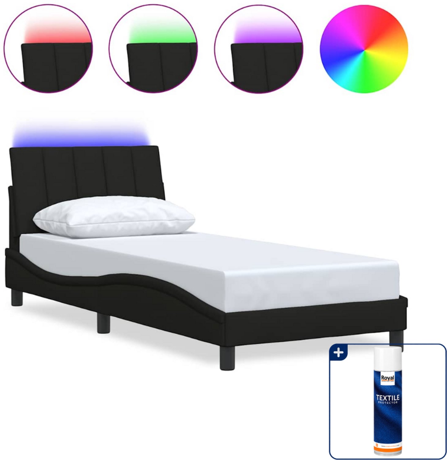 vidaXL Bedframe Dover - 90 x 200 cm - zwart - Inclusief textielbeschermer 500 ml