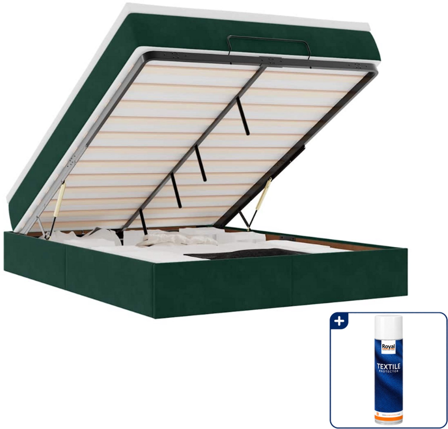 vidaXL Ottoman bed - Small double - 140x200 cm - donkergroen - Inclusief textielbeschermer 500 ml Blauw