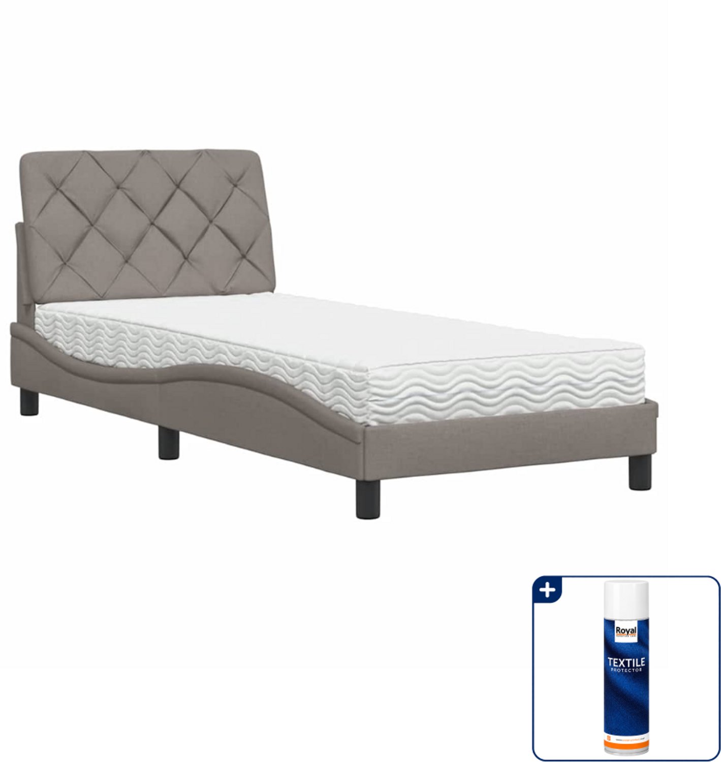 vidaXL Piran bed met matras - 90 x 190 cm - stof - taupe - Inclusief textielbeschermer 500 ml Crème