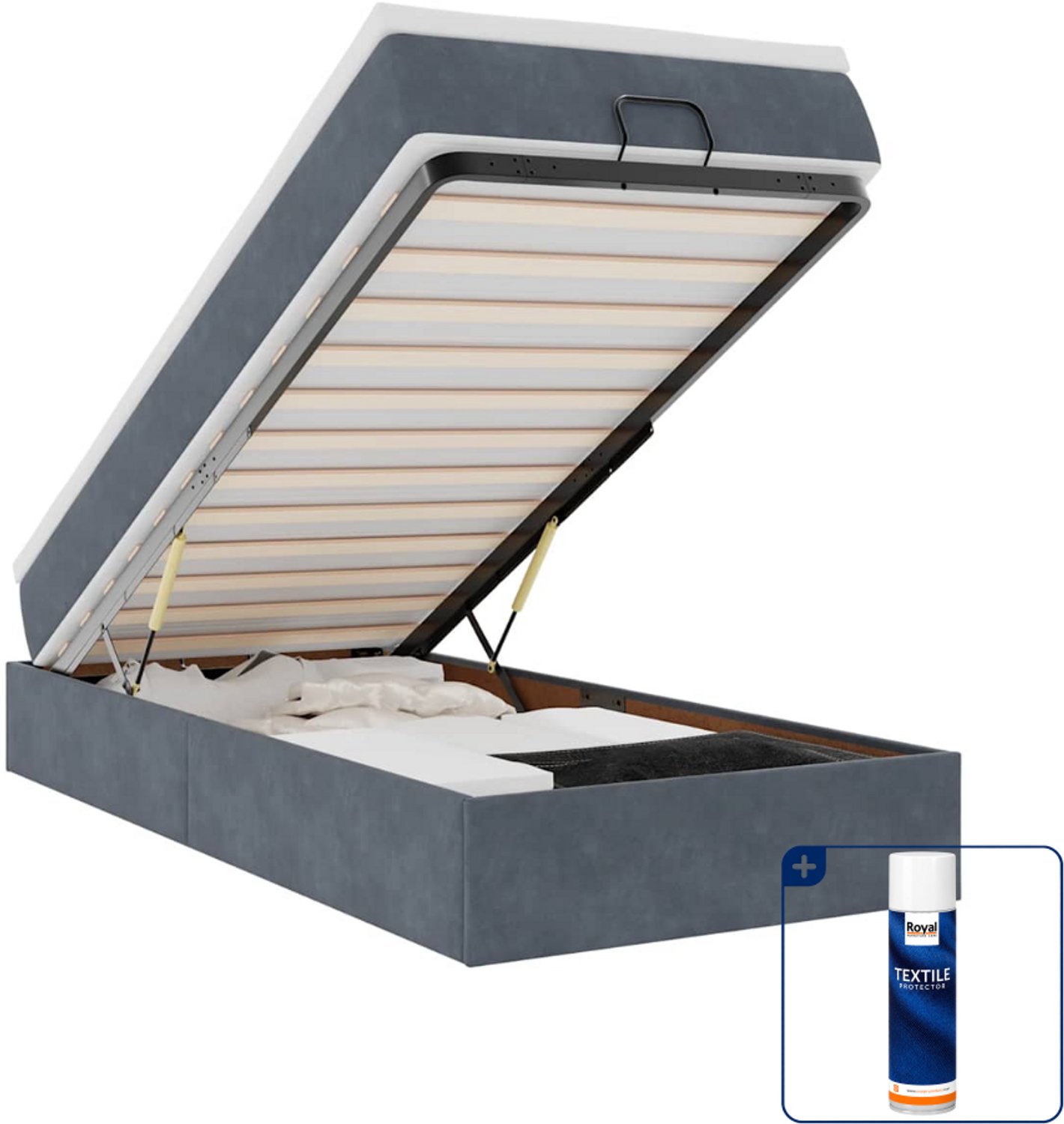 vidaXL ottoman bed met matras - 90 x 190 cm - fluweel - donkergrijs - Inclusief textielbeschermer 500 ml Bruin