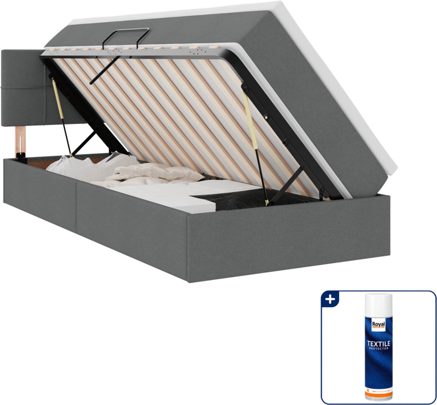 vidaXL opbergbed met matras - 90 x 190 cm - fluweel - donkergrijs - Inclusief textielbeschermer 500 ml