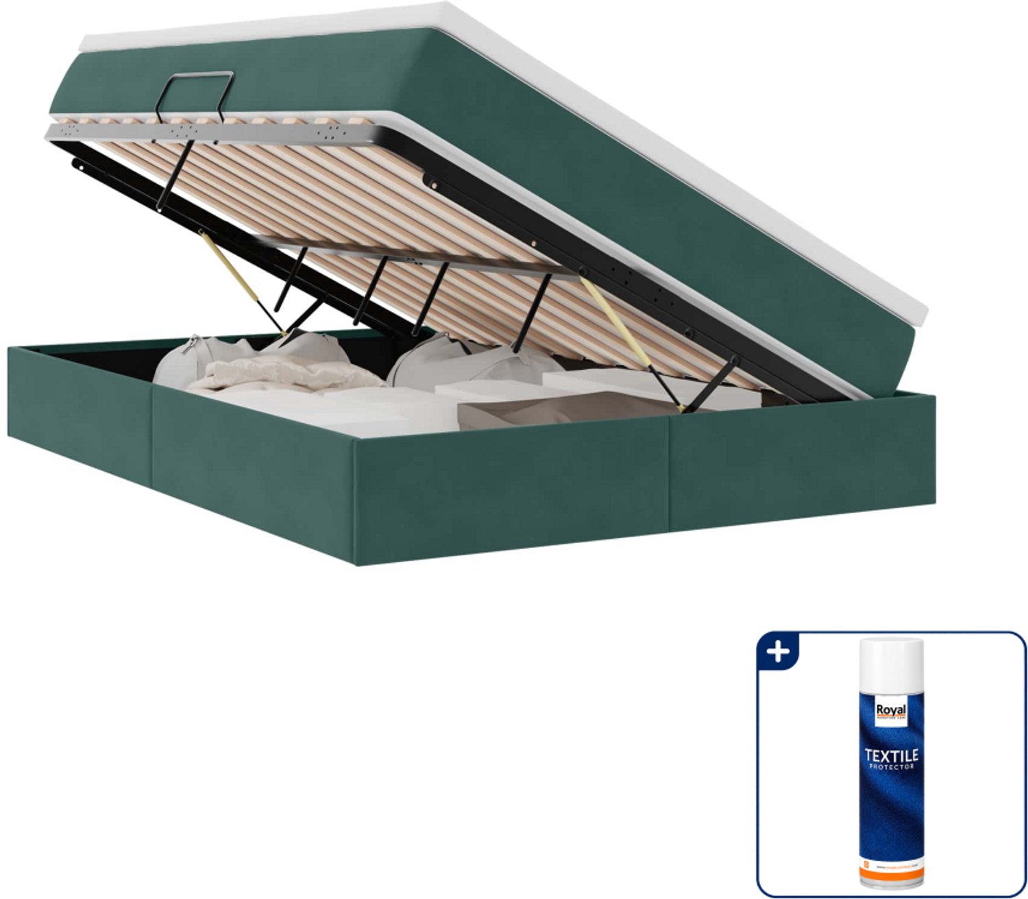 vidaXL opbergbed - Small double - 140 x 200 cm - fluweel - donkergroen - Inclusief textielbeschermer 500 ml Grijs