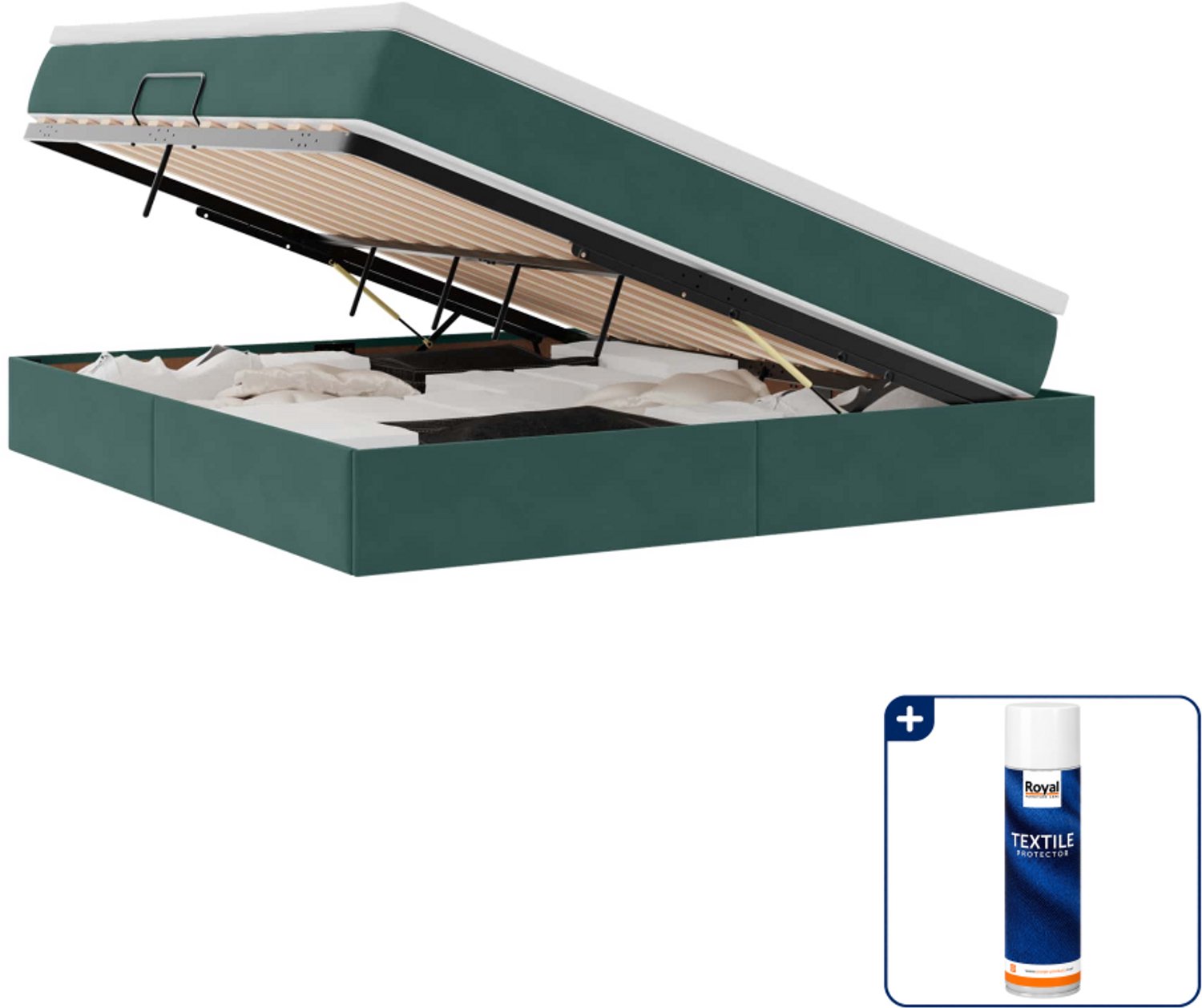 vidaXL opbergbed - Queensize - 160 x 200 cm - donkergroen - Inclusief textielbeschermer 500 ml Grijs