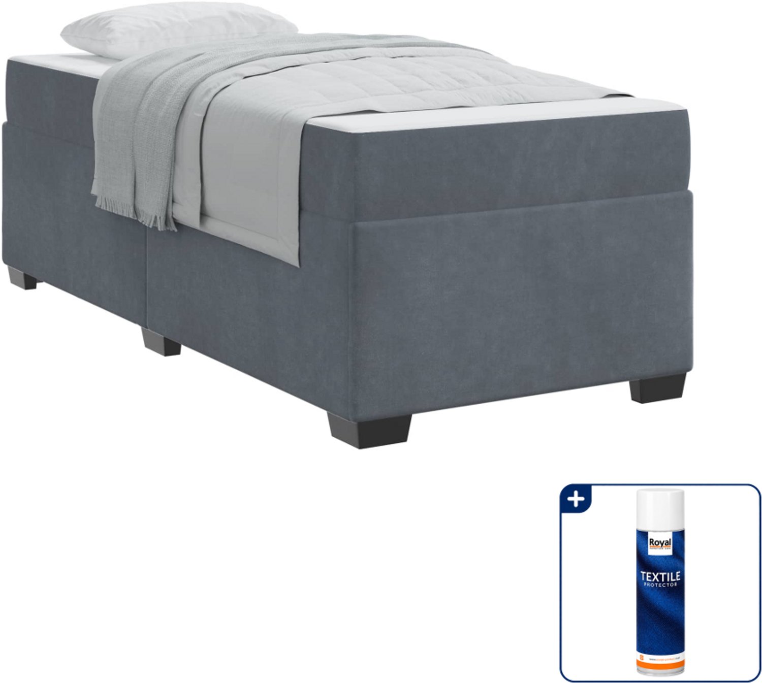 vidaXL bedframe met matras - 80 x 200 cm - stof - donkergrijs - Inclusief textielbeschermer 500 ml