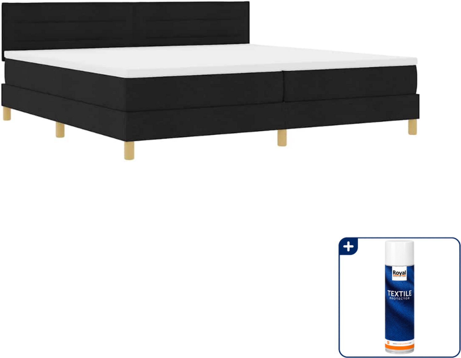 vidaXL LED boxspring Super kingsize - 200 x 200 cm - Zwart - Inclusief textielbeschermer 500 ml