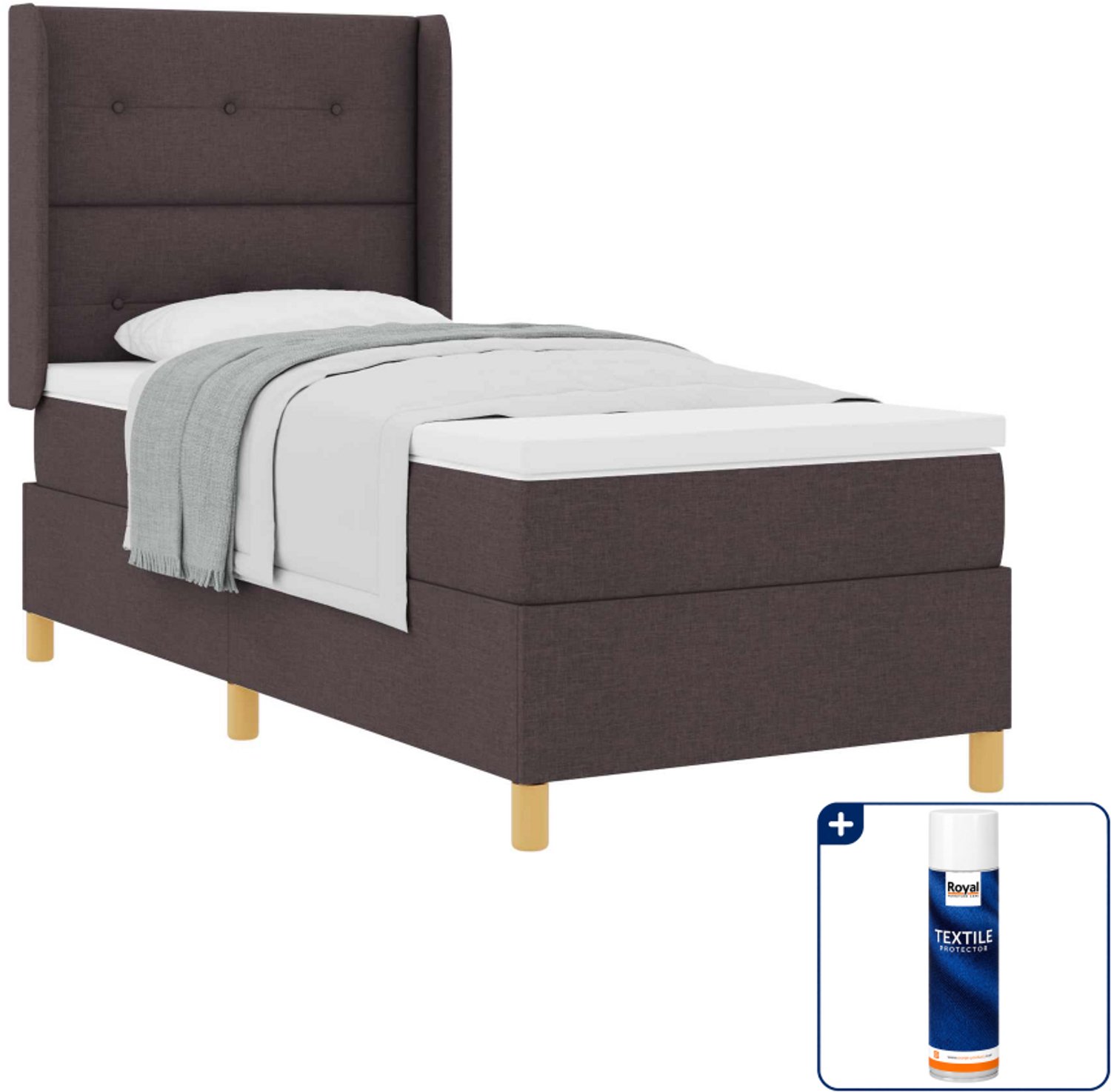 vidaXL boxspringbed - 100 x 200 cm - stof - donkerbruin - Inclusief textielbeschermer 500 ml