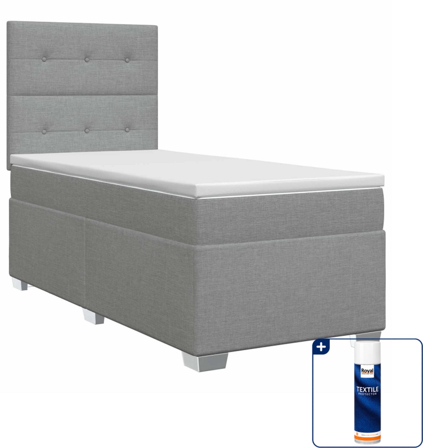 vidaXL boxspringbed met matras - 90 x 200 cm - stof - lichtgrijs - Inclusief textielbeschermer 500 ml