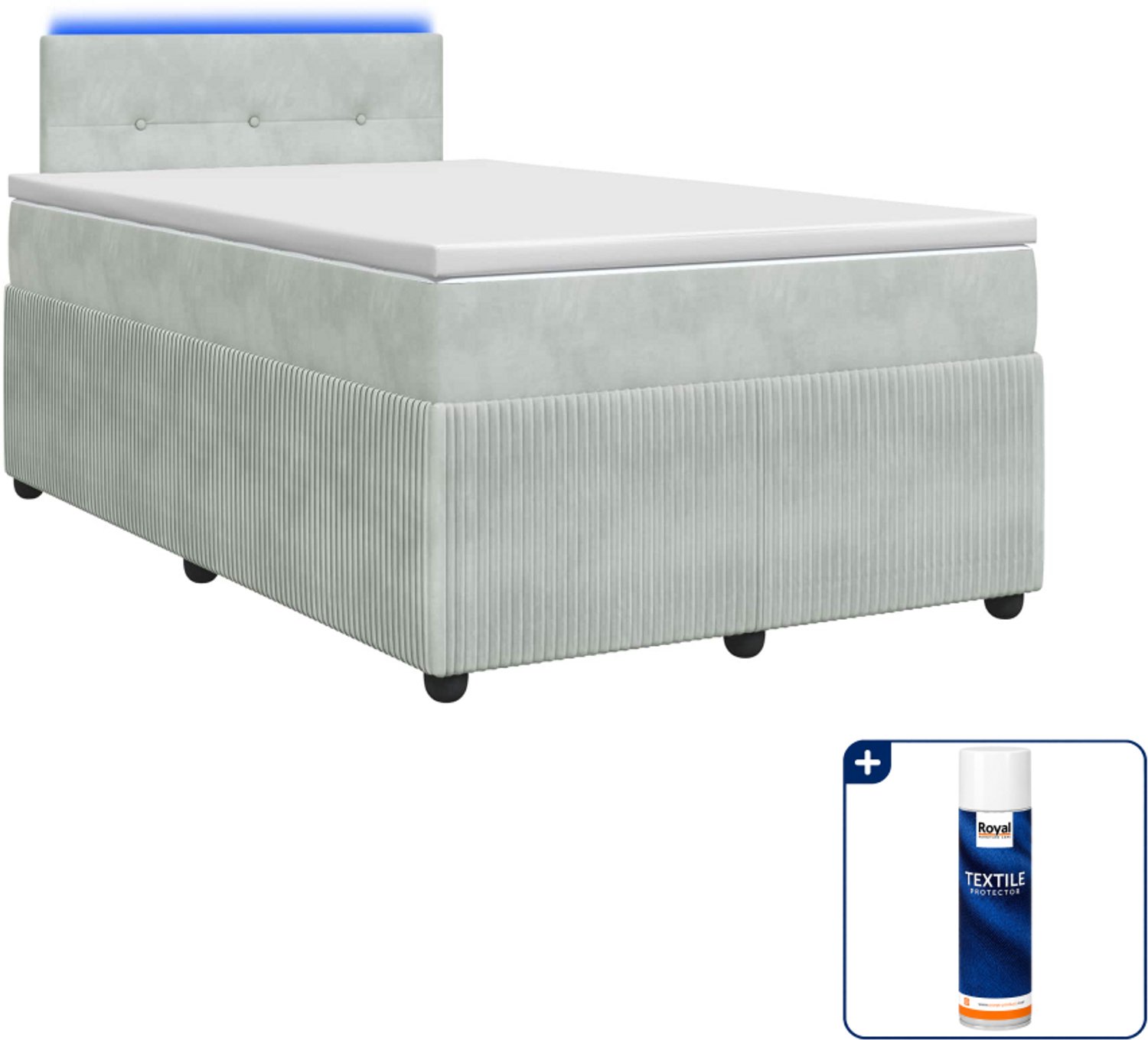 vidaXL boxspringbed met matras - 120 x 200 cm - fluweel - lichtgrijs - Inclusief textielbeschermer 500 ml