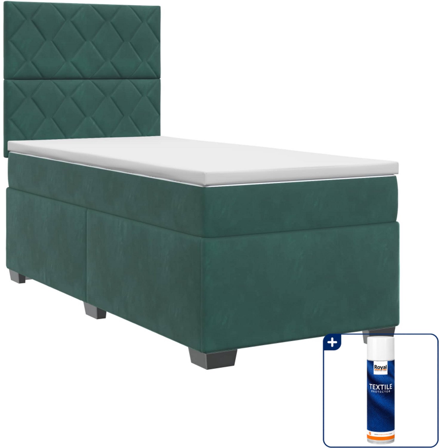vidaXL boxspringbed - 90 x 200 cm - fluweel - donkergroen - Inclusief textielbeschermer 500 ml