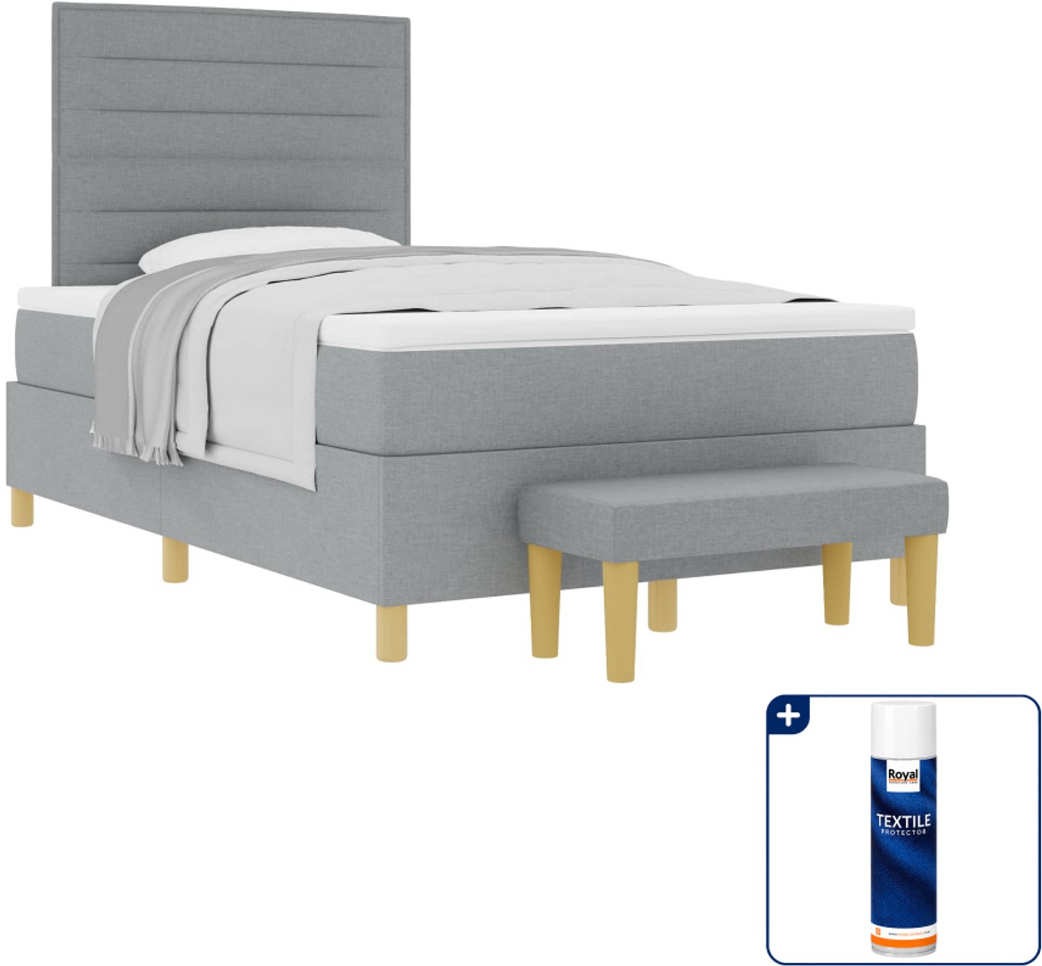 vidaXL boxspring met matras en bank - 200 x 120 cm - lichtgrijs - Inclusief textielbeschermer 500 ml