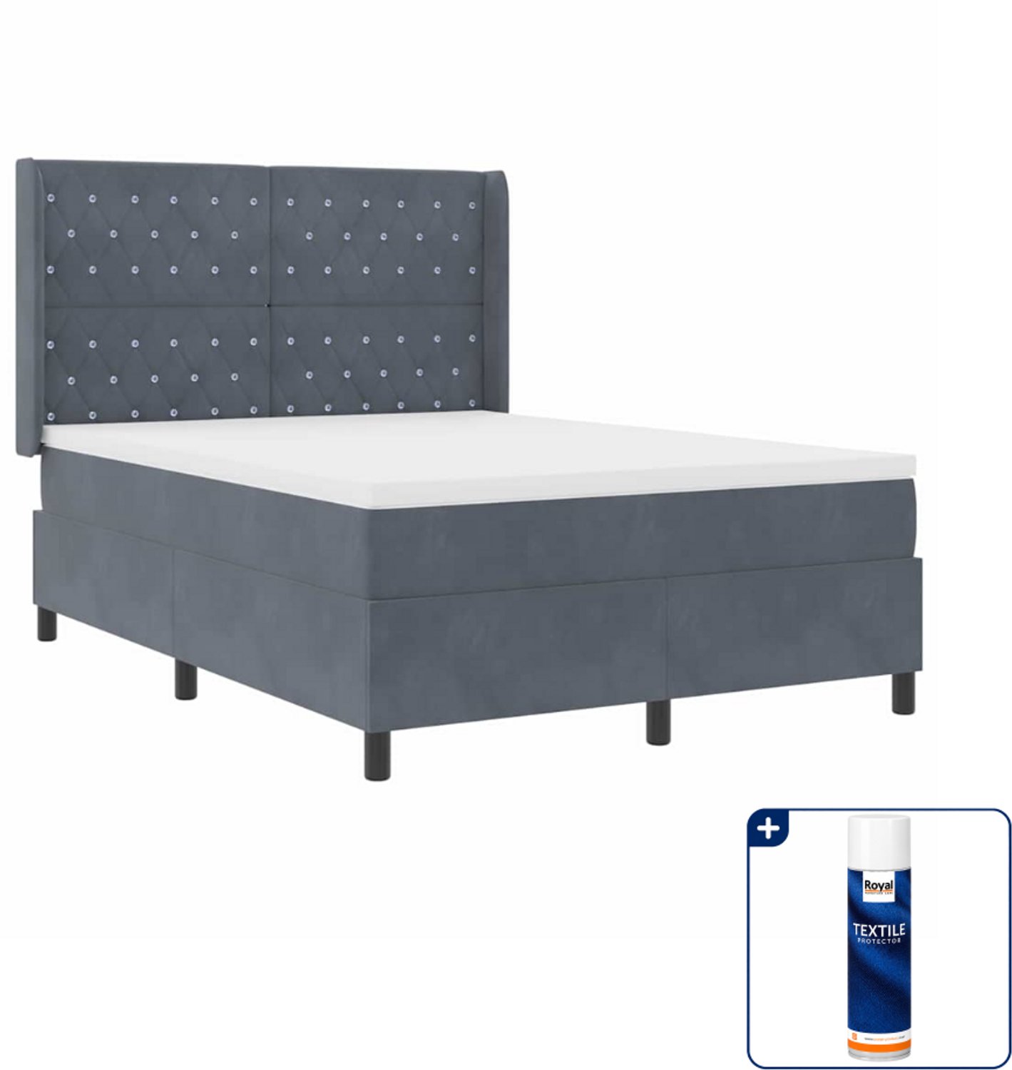 vidaXL Boxspringbed Queensize - 160 x 200 cm - donkergrijs - fluweel - Inclusief textielbeschermer 500 ml