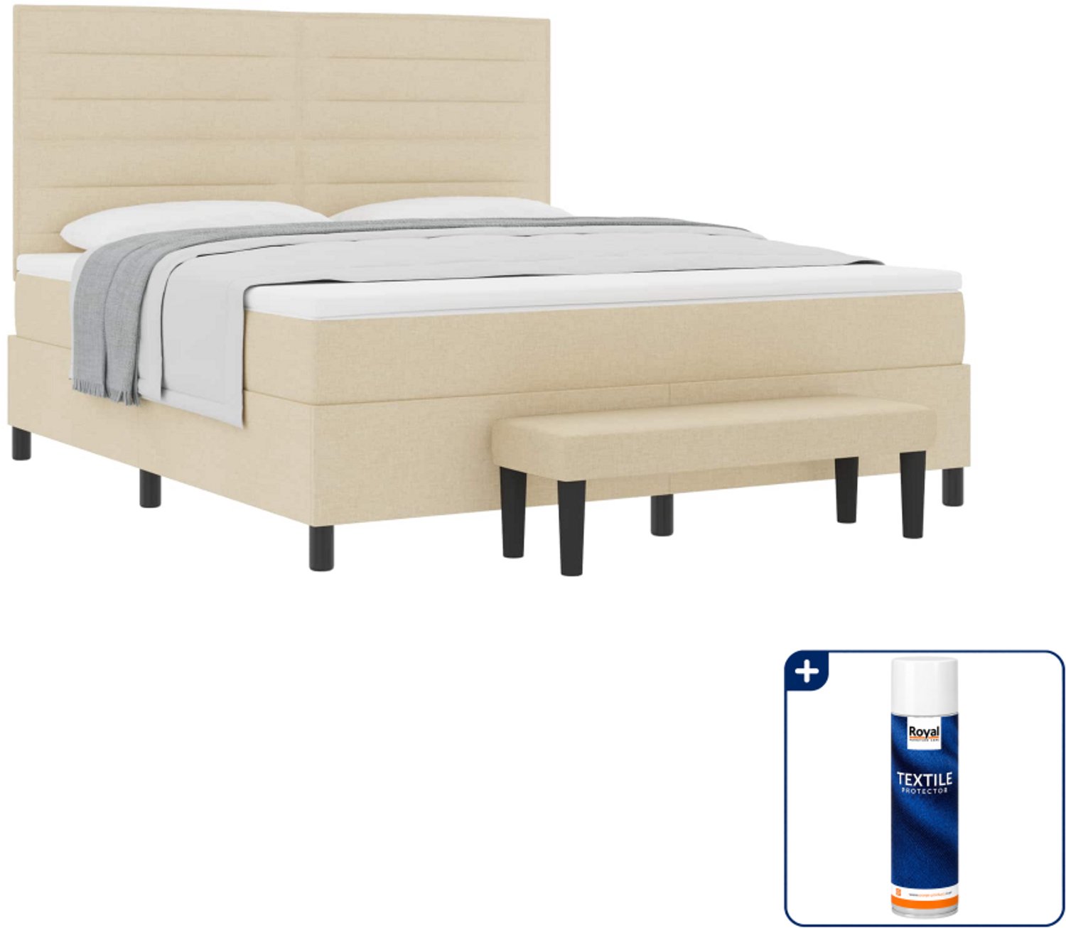 vidaXL boxspringbed Kingsize - 180 x 200 cm - crème - Inclusief textielbeschermer 500 ml
