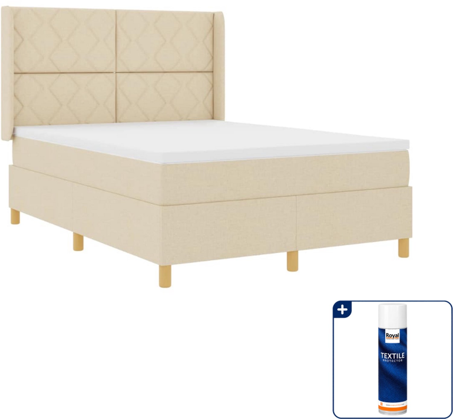 vidaXL boxspringbed - Queensize - 160 x 200 cm - crème - Inclusief textielbeschermer 500 ml