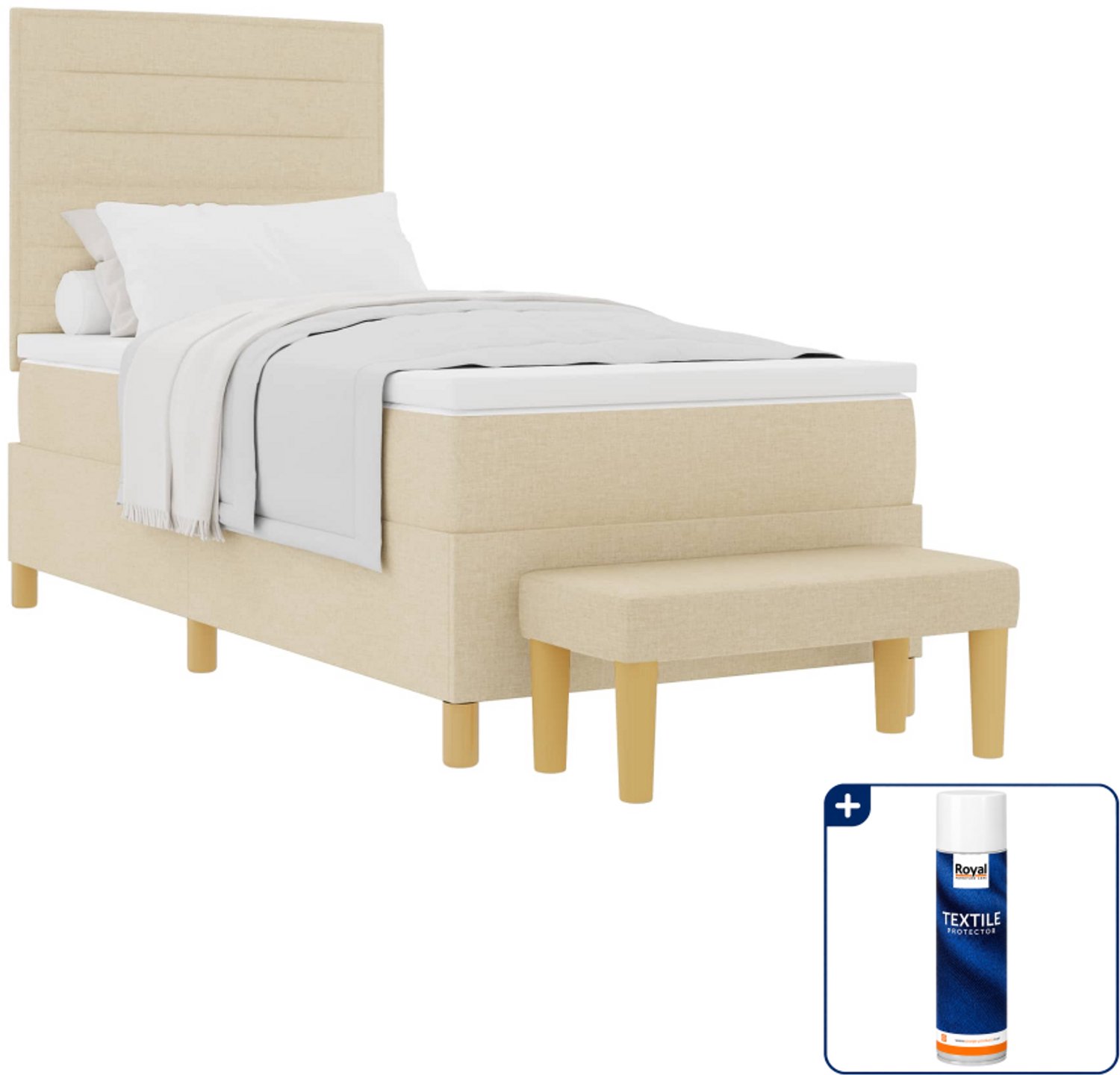 vidaXL boxspring met bank - 90 x 200 cm - crème - Inclusief textielbeschermer 500 ml