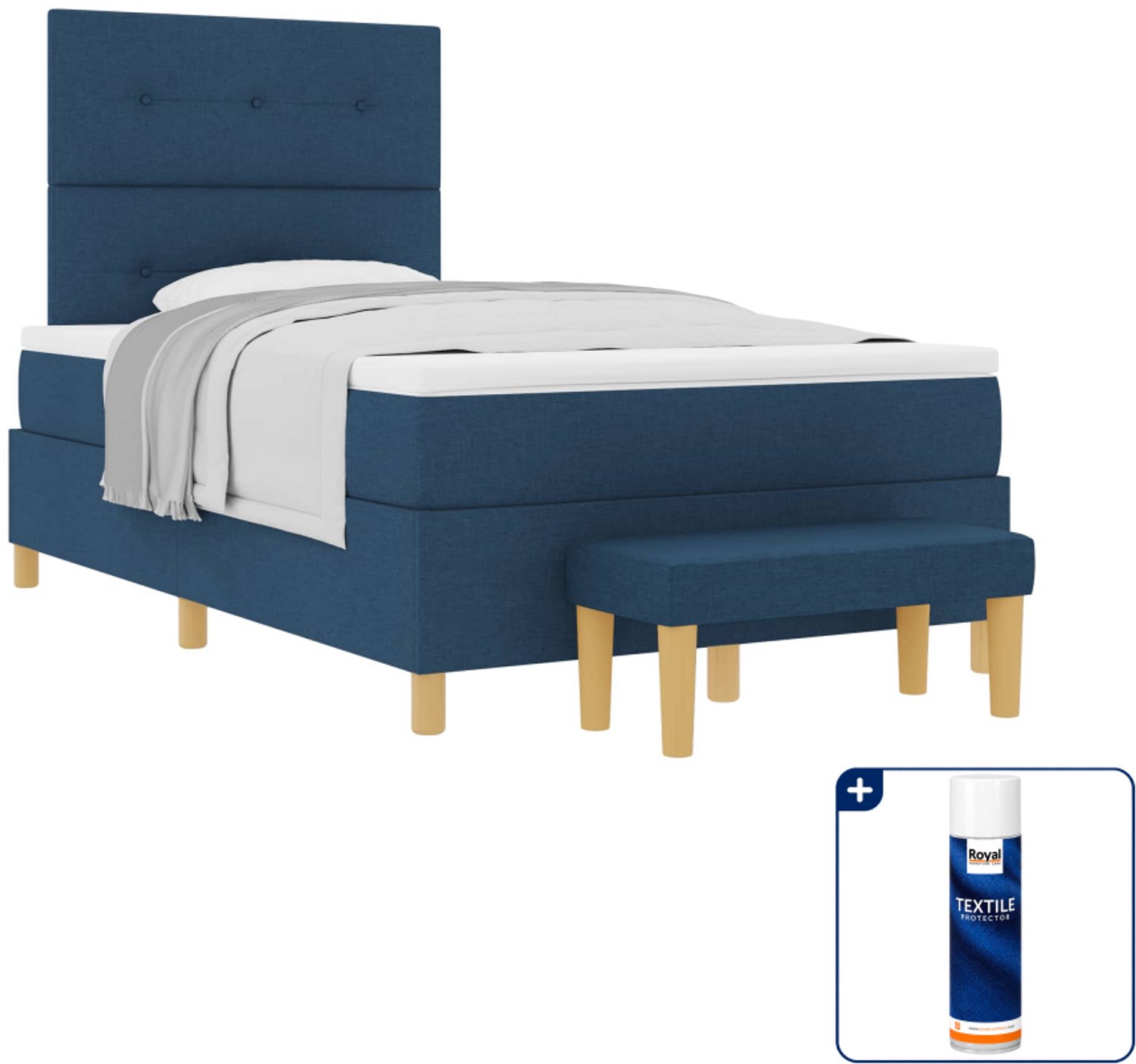 vidaXL boxspring met bank - 120 x 200 cm - stof - blauw - Inclusief textielbeschermer 500 ml