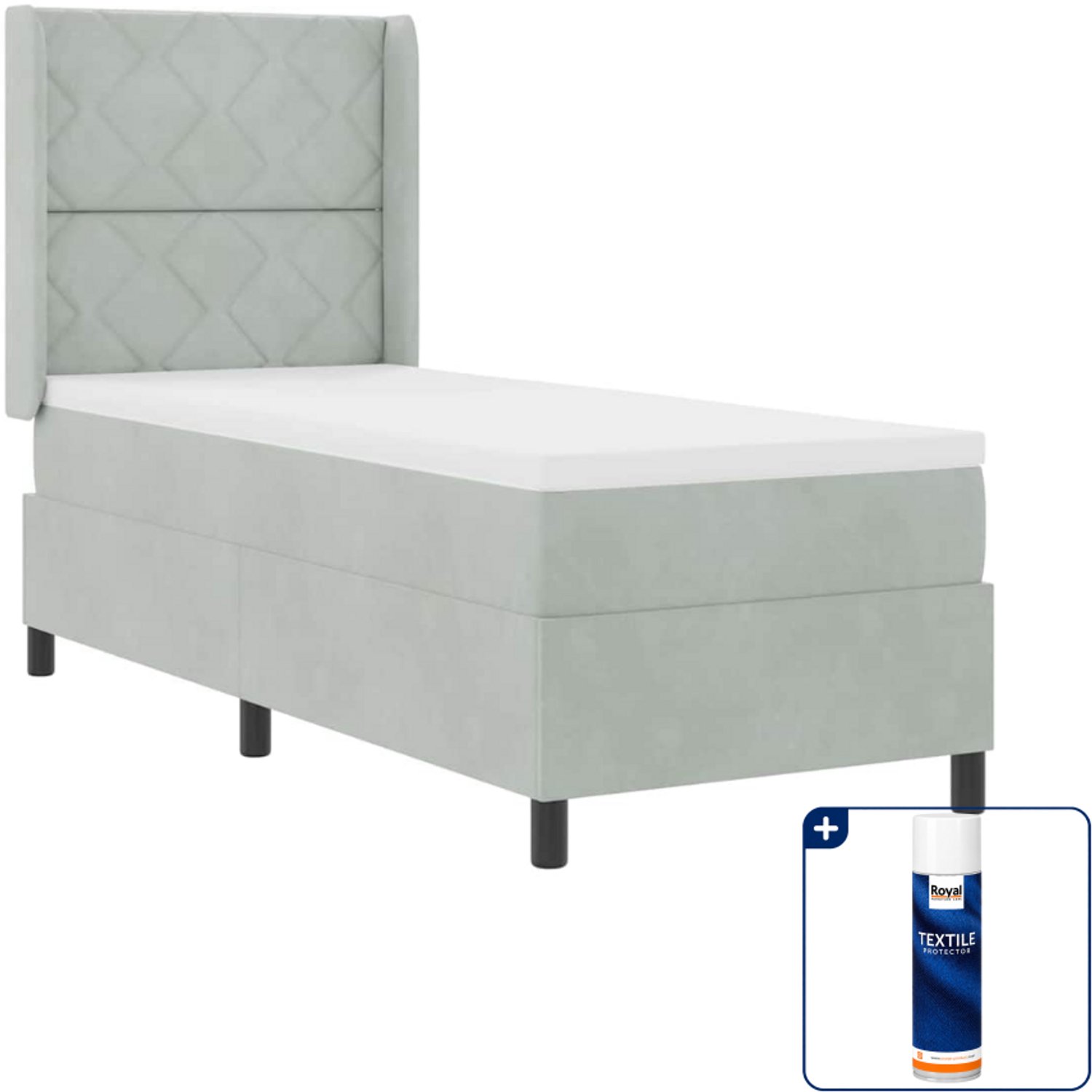 vidaXL boxspringbed met led - 80 x 200 cm - fluweel - lichtgrijs - Inclusief textielbeschermer 500 ml