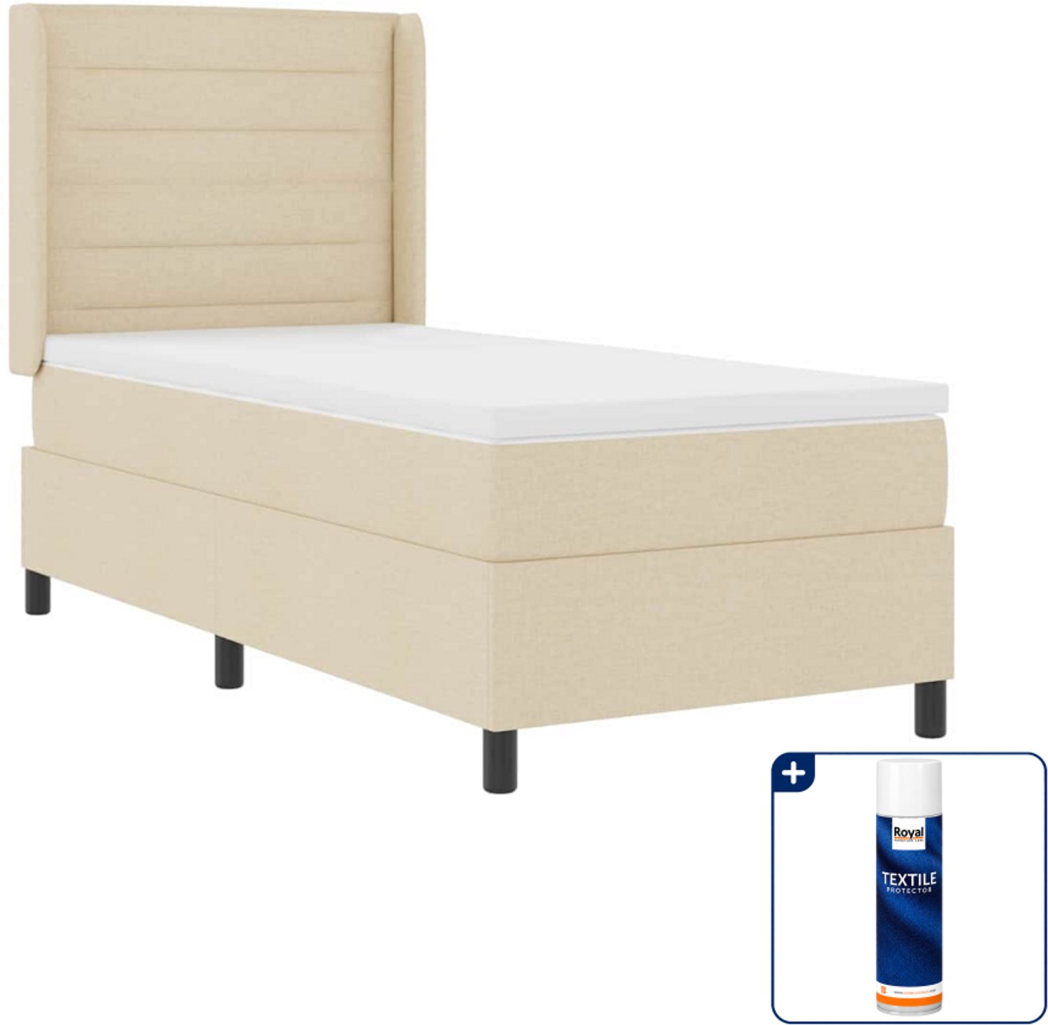 vidaXL led boxspringbed - 100 x 200 cm - stof - crème - Inclusief textielbeschermer 500 ml