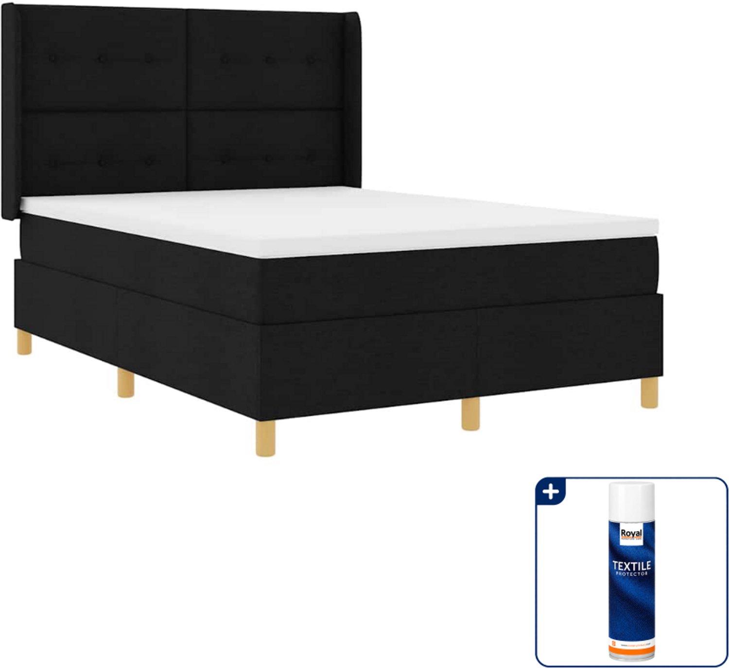 vidaXL boxspringbed - 140 x 190 cm - stof - zwart - Inclusief textielbeschermer 500 ml