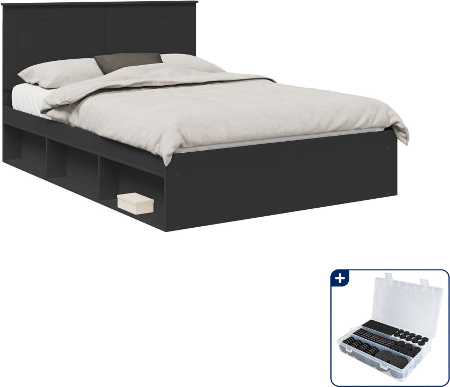 vidaXL bedframe met hoofdeinde - Queensize - 160 x 200 cm - zwart - Inclusief antikrasvilt 177-delig Bruin