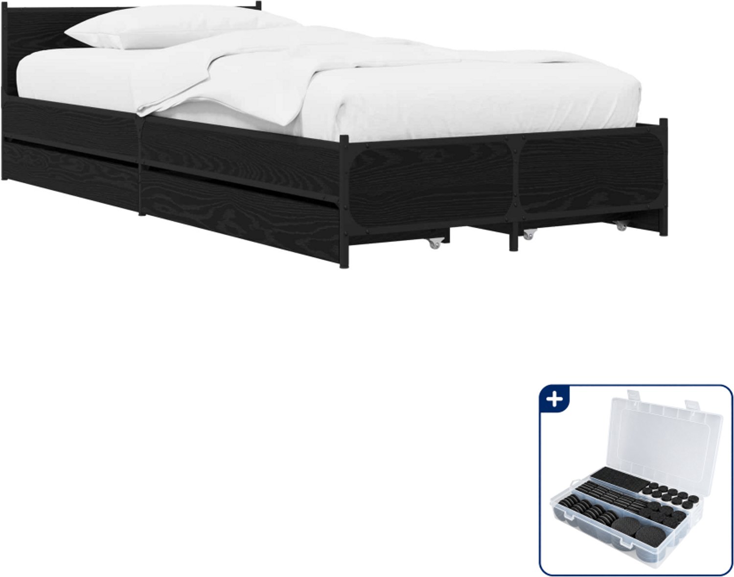 vidaXL bedframe met hoofdeinde - 80 x 200 cm - bewerkt hout - zwart eiken - Inclusief antikrasvilt 177-delig