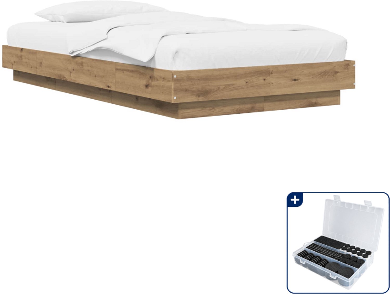 vidaXL bedframe 80 x 210 cm - bewerkt hout - artisanaal eiken - Inclusief antikrasvilt 177-delig Bruin