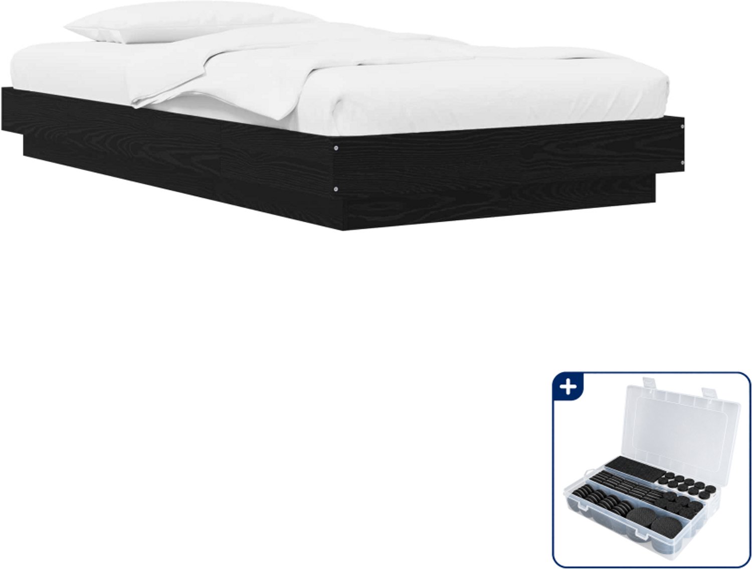 vidaXL bedframe - 80 x 210 cm - bewerkt hout - zwart eiken - Inclusief antikrasvilt 177-delig