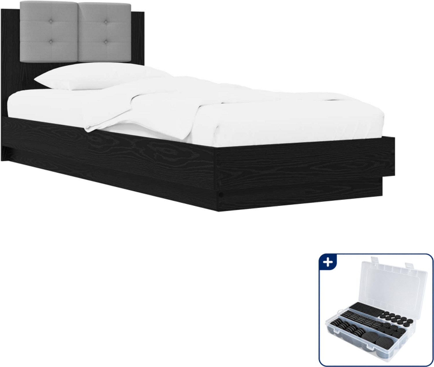 vidaXL bedframe met hoofdeinde - 80 x 200 cm - bewerkt hout - zwart eiken - Inclusief antikrasvilt 177-delig