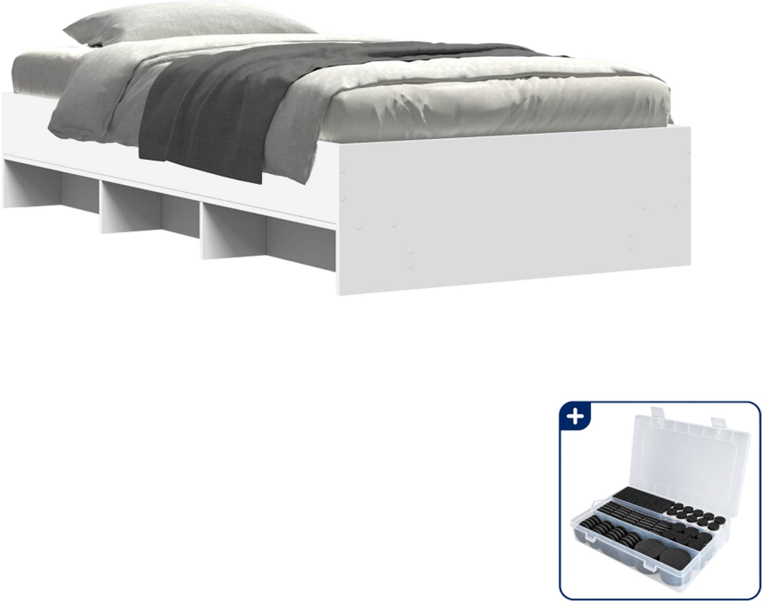 vidaXL bedframe - 80 x 200 cm - bewerkt hout - wit - Inclusief antikrasvilt 177-delig