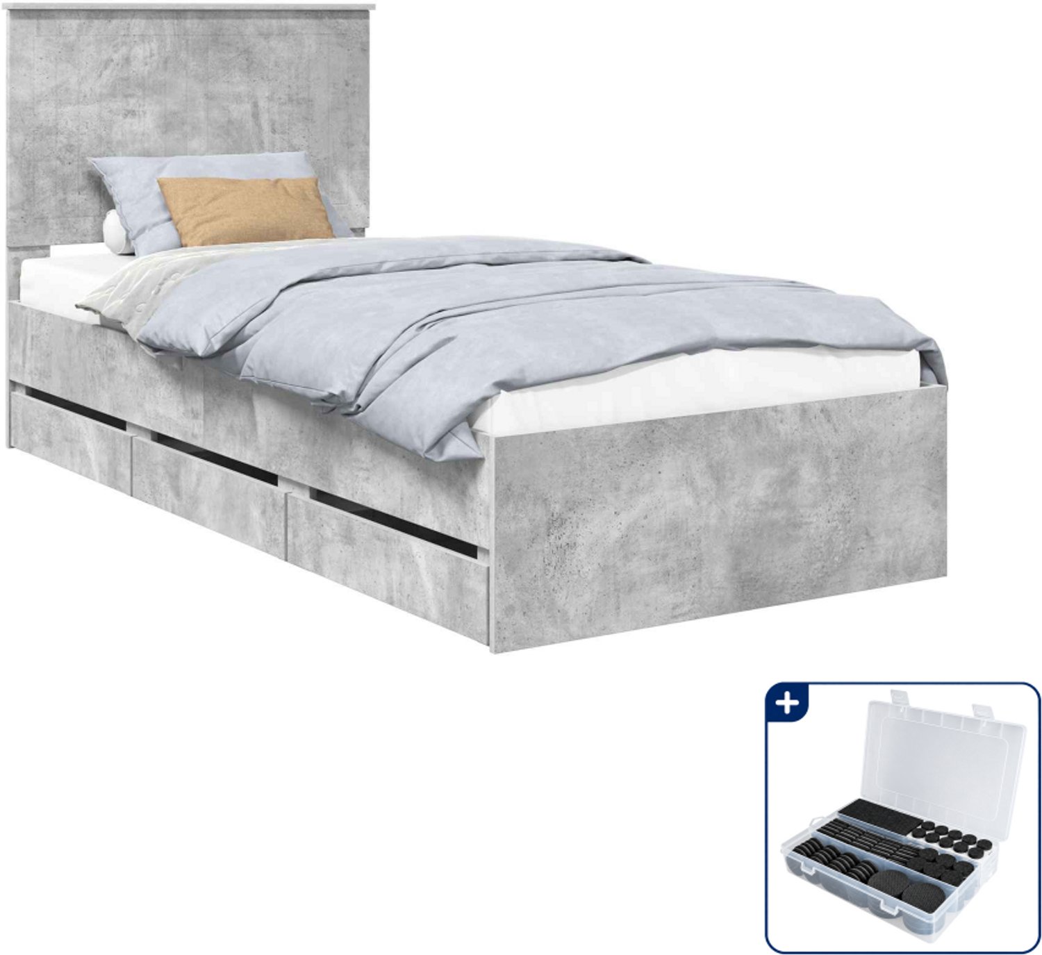 vidaXL bedframe - 90 x 200 cm - bewerkt hout - beton grijs - Inclusief antikrasvilt 177-delig Bruin