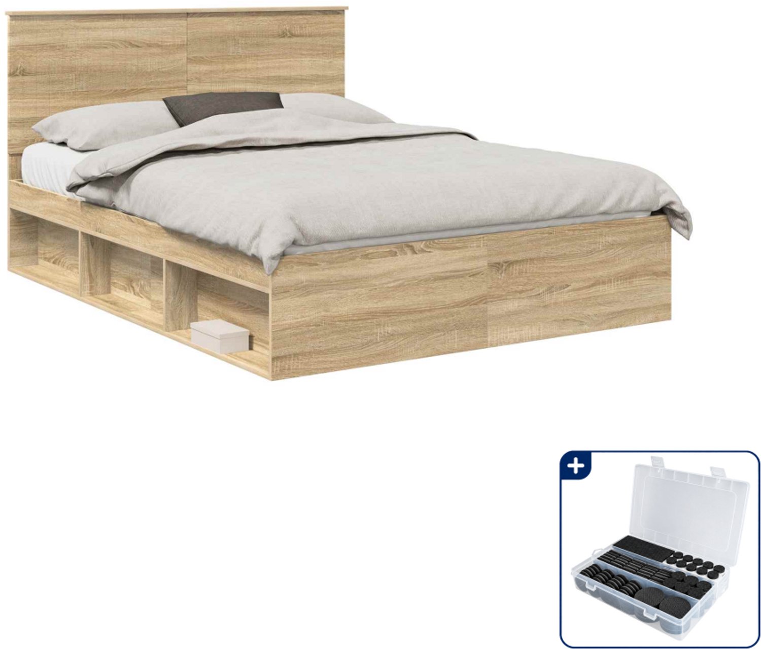 vidaXL bedframe - 150 x 200 cm - bewerkt hout - sonoma eiken - Inclusief antikrasvilt 177-delig Wit