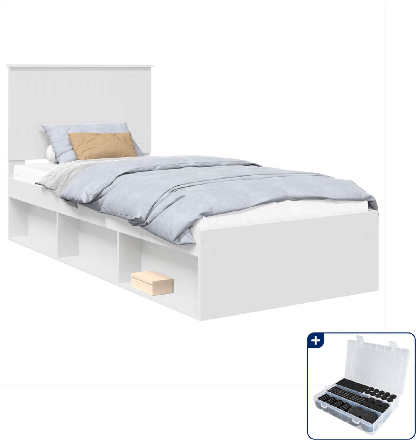 vidaXL bedframe - 90 x 200 cm - bewerkt hout en grenenhout - wit - Inclusief antikrasvilt 177-delig Grijs