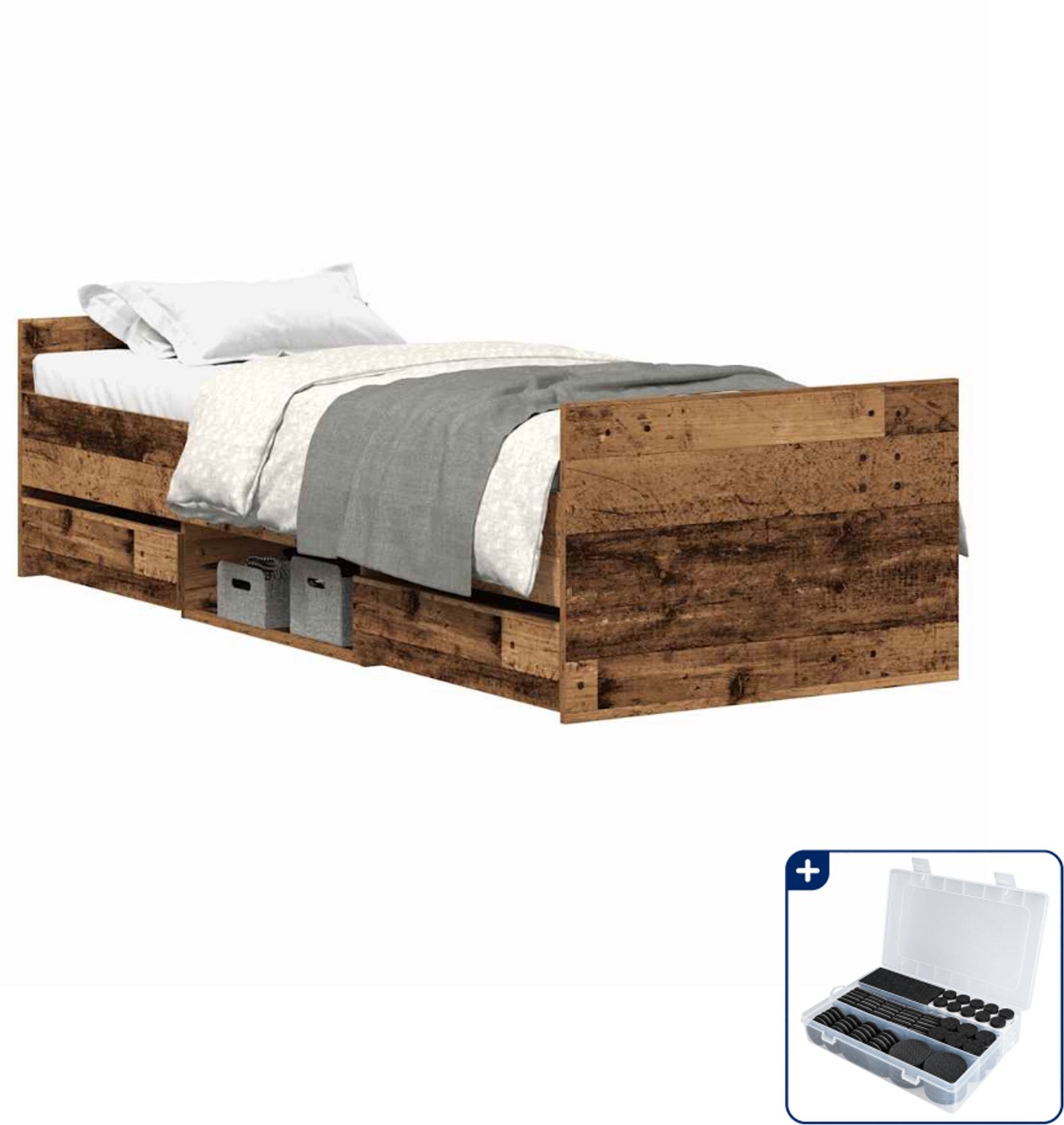 vidaXL Bedframe - 90 x 200 cm - bewerkt hout - oud hout - Inclusief antikrasvilt 177-delig Bruin