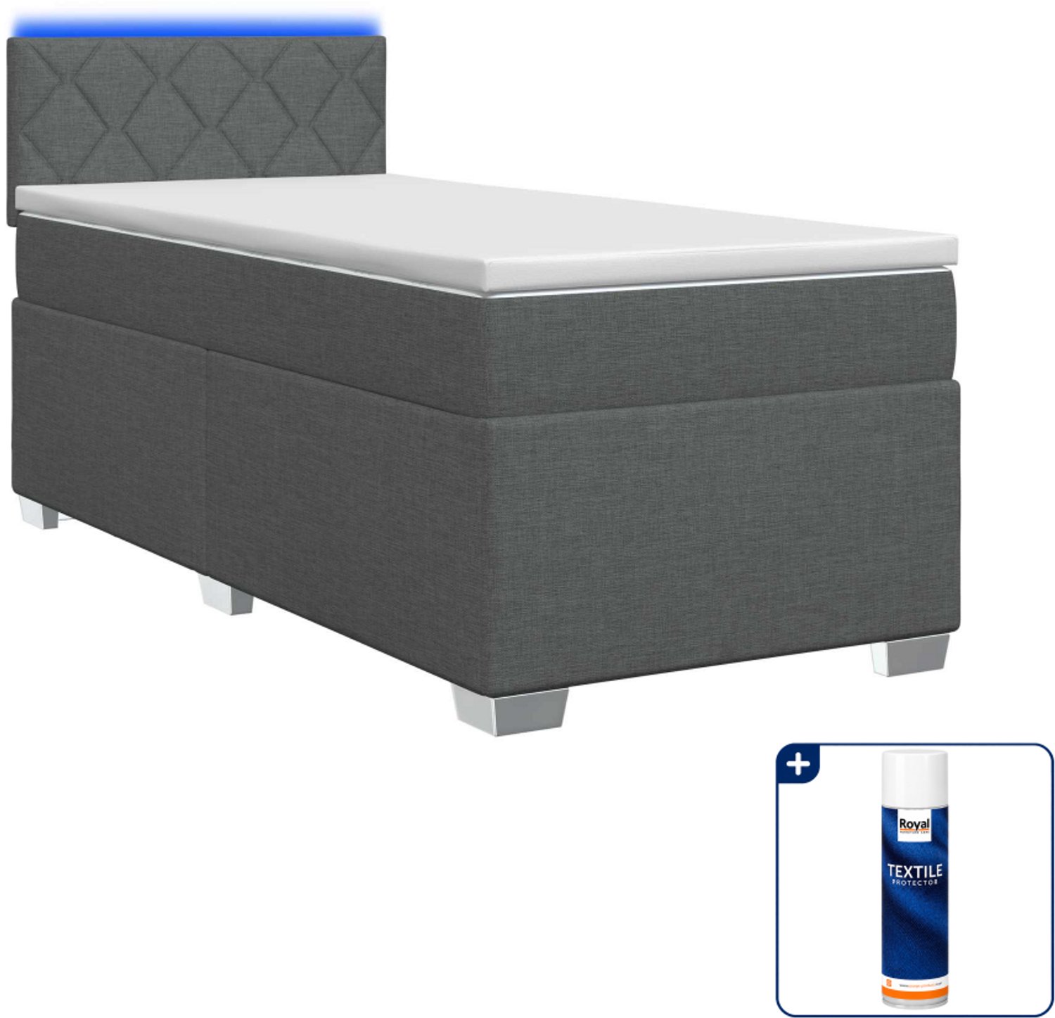 vidaXL boxspring met matras en LED - 80 x 200 cm - donkergrijs - Inclusief textielbeschermer 500 ml