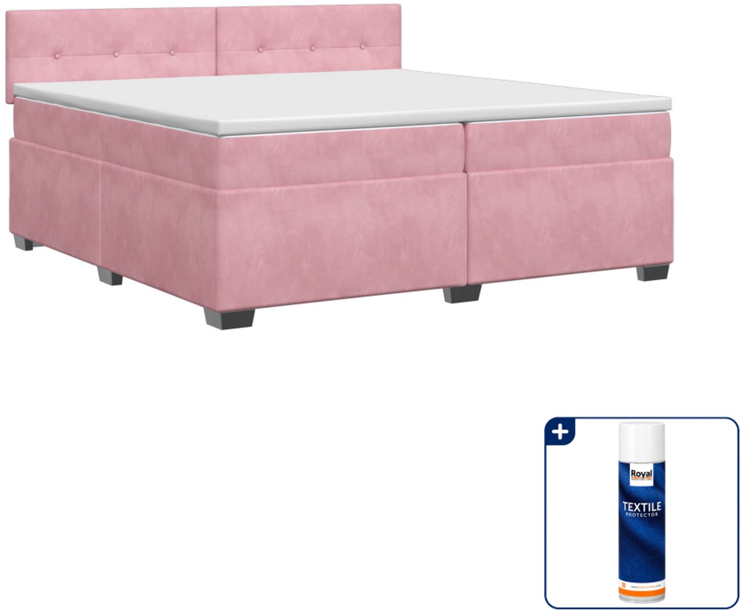 vidaXL Boxspringbed - 200 x 200 cm - fluweel - roze - Inclusief textielbeschermer 500 ml