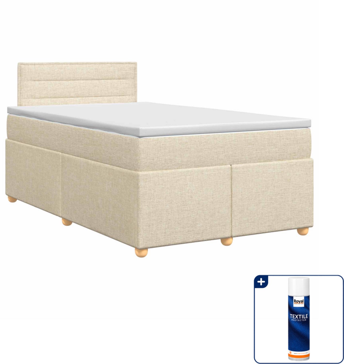 vidaXL boxspringbed met matras - 120 x 200 cm - crèmekleurig - Inclusief textielbeschermer 500 ml