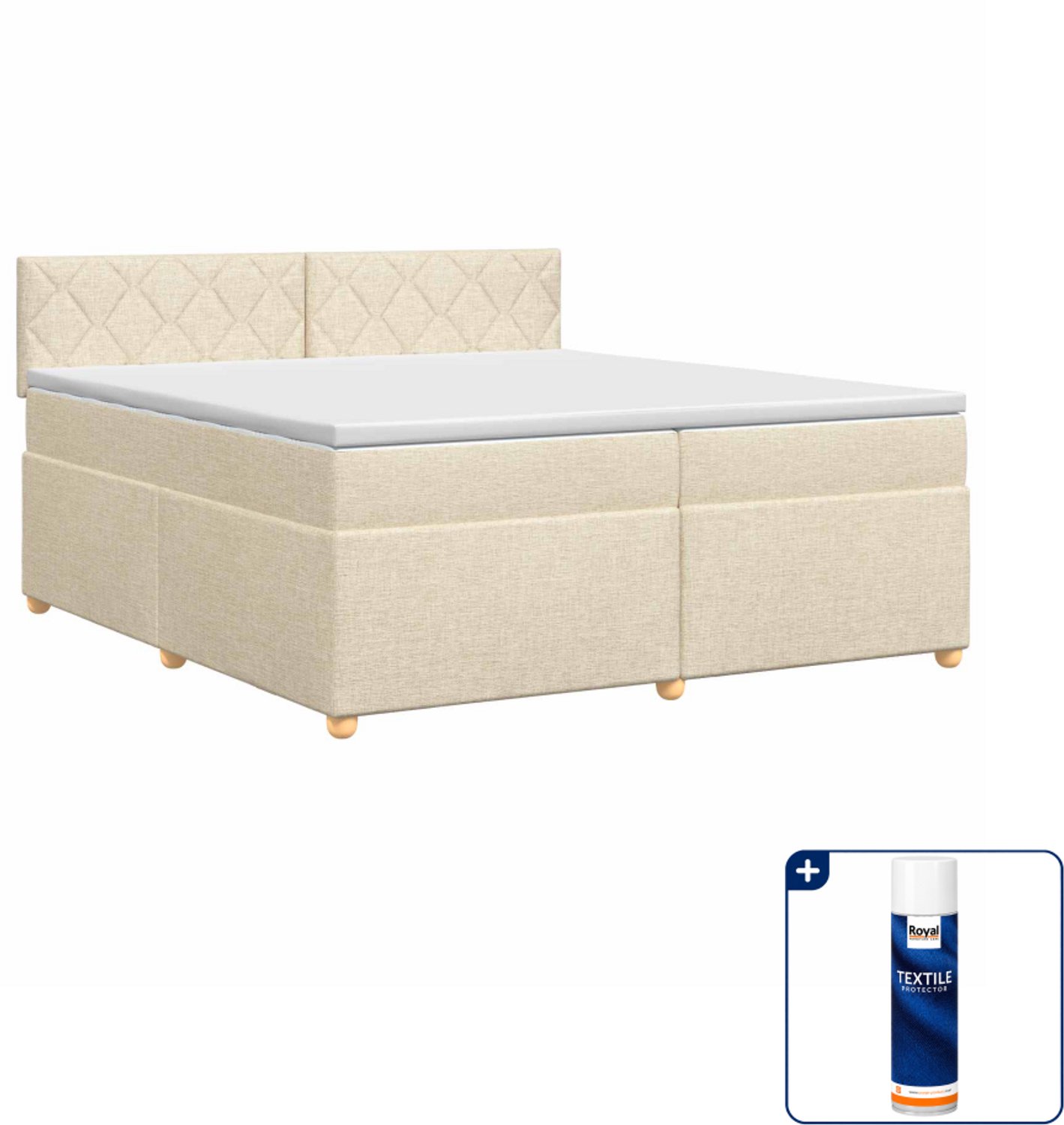 vidaXL boxspringbed met matras - 200 x 200 cm - crèmekleurig - Inclusief textielbeschermer 500 ml