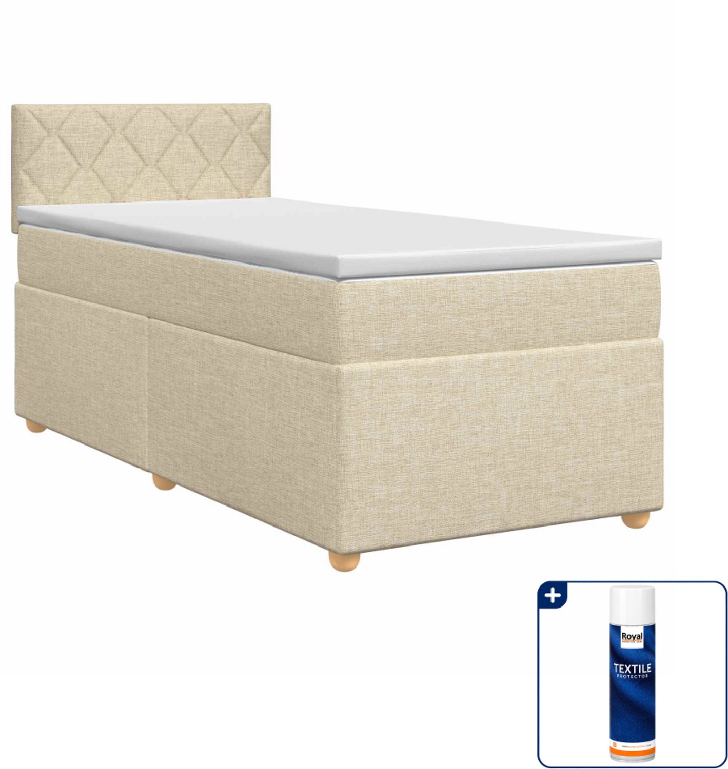 vidaXL boxspringbed met matras - 80 x 200 cm - crèmekleurig - Inclusief textielbeschermer 500 ml
