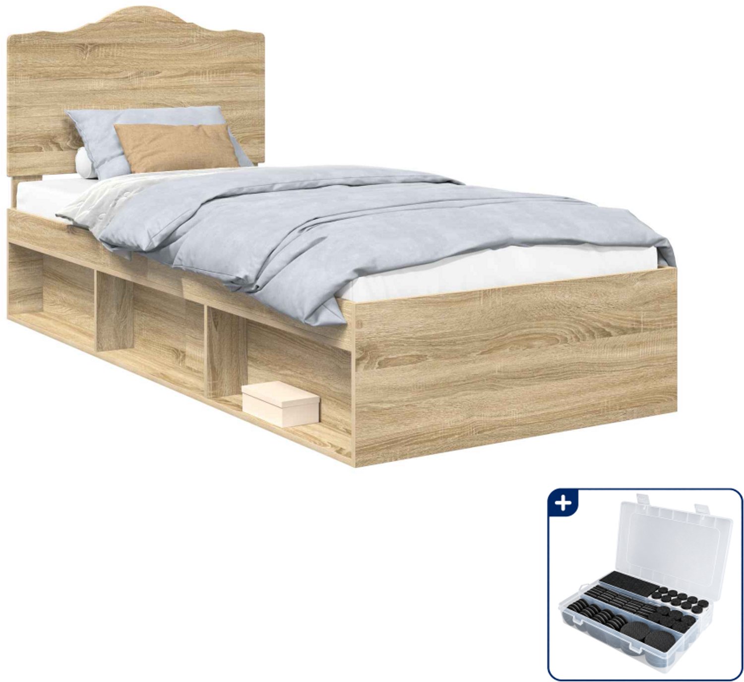 vidaXL bedframe - 90 x 190 cm - bewerkt hout en grenenhout - sonoma - Inclusief antikrasvilt 177-delig Bruin