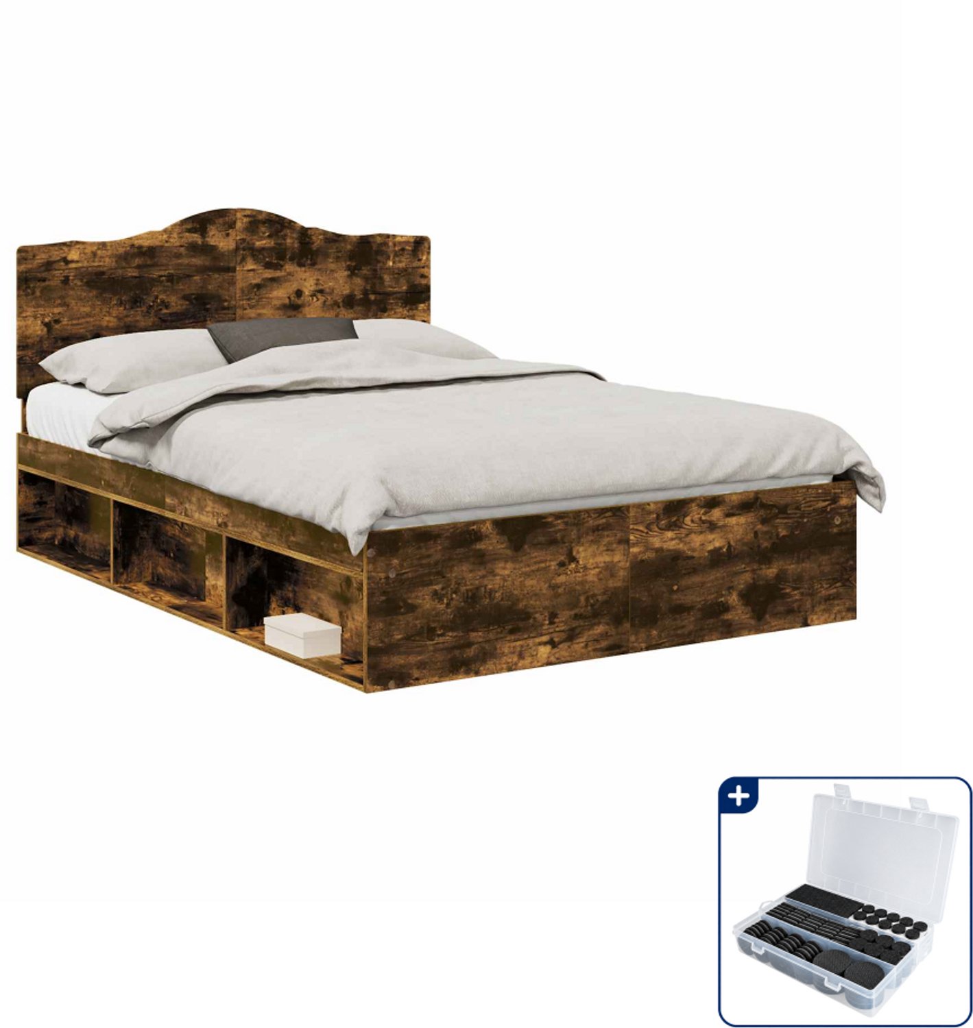 vidaXL bedframe - Small double - 140 x 200 cm - gerookt eiken - Inclusief antikrasvilt 177-delig Bruin
