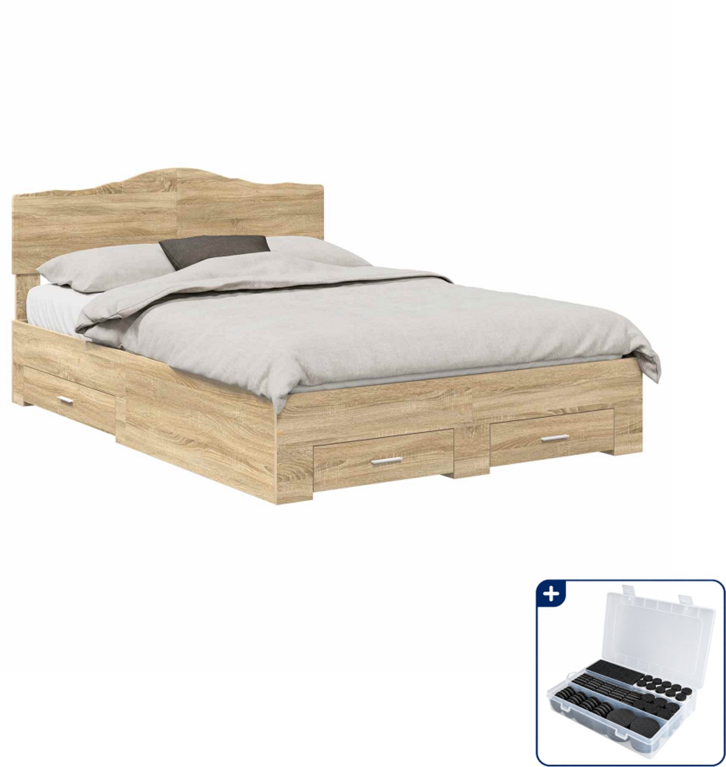 vidaXL Bedframe met lade - 140 x 190 cm - bewerkt hout - sonoma eiken - Inclusief antikrasvilt 177-delig Bruin