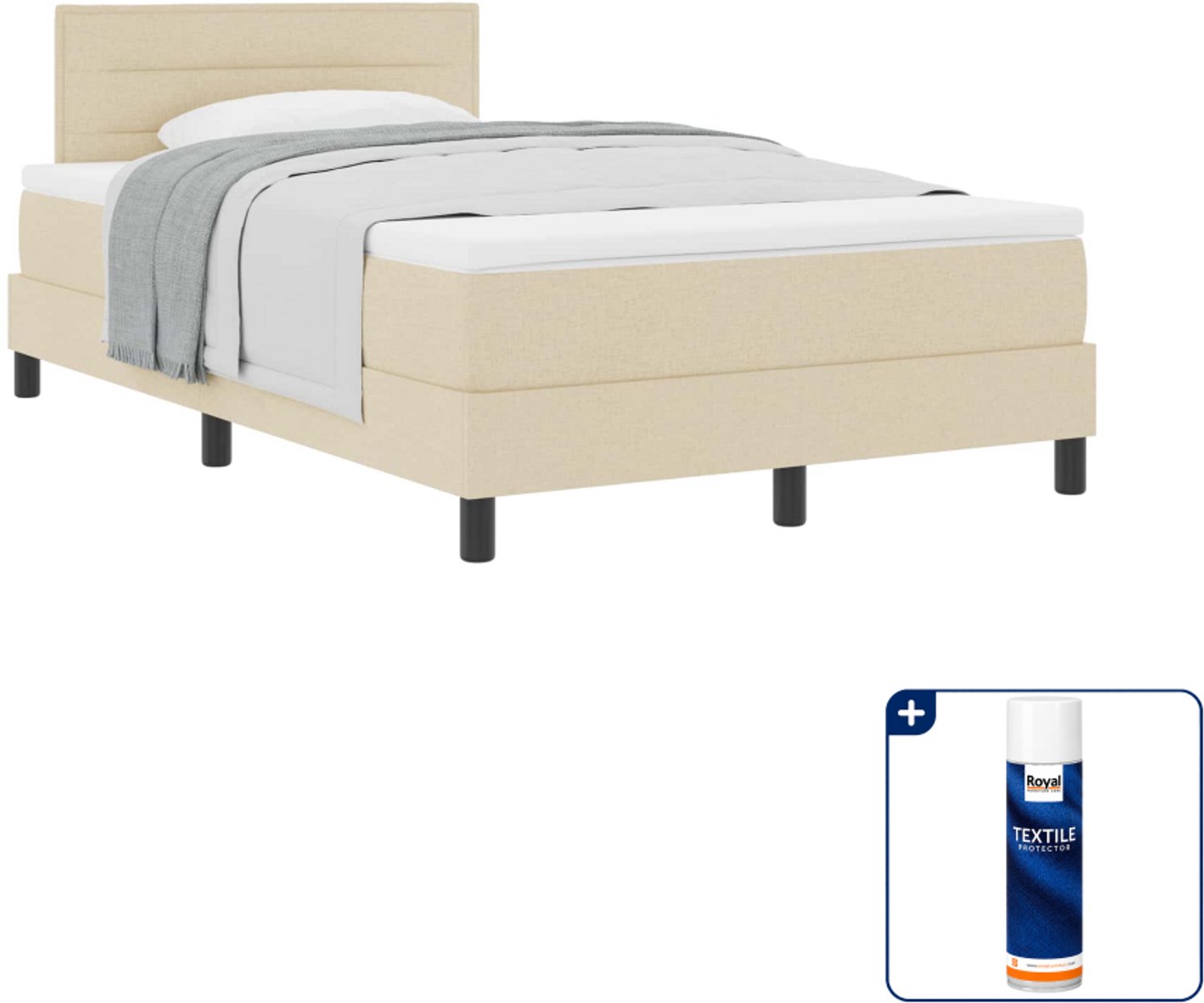 vidaXL boxspringbed - 120 x 200 cm - stof - crème - Inclusief textielbeschermer 500 ml