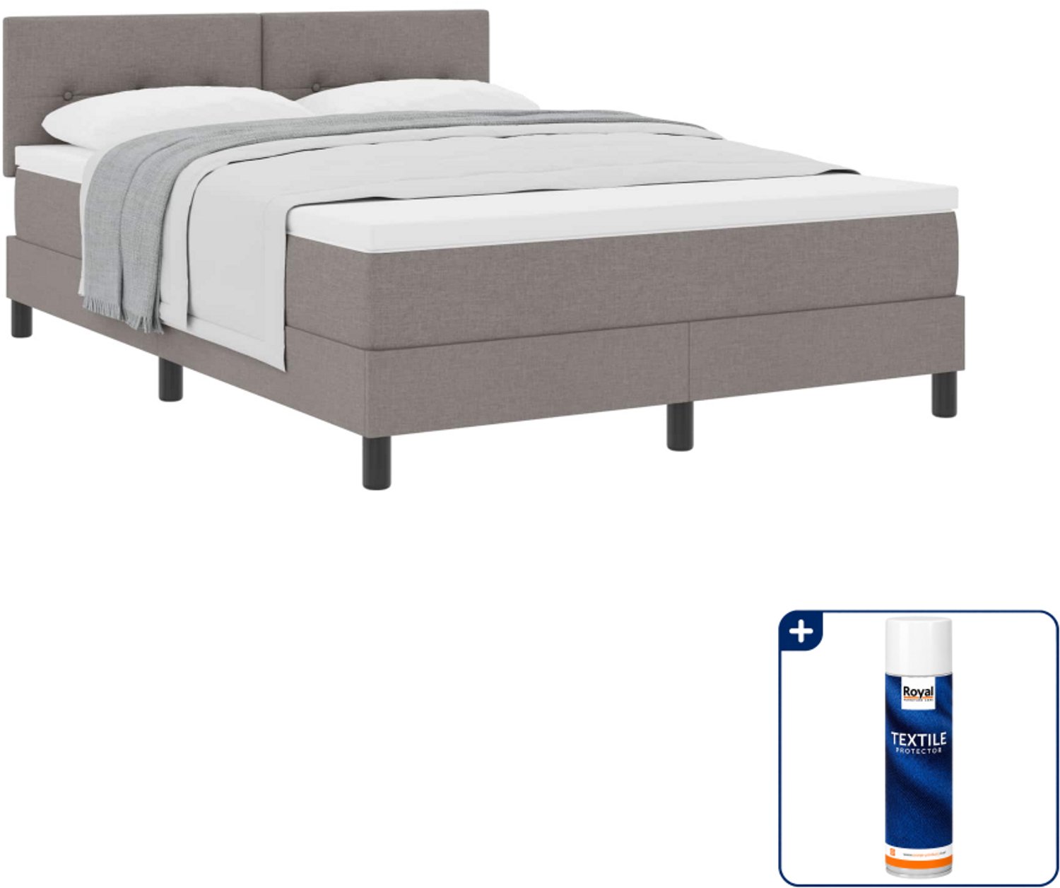 vidaXL Queensize boxspringbed - 160 x 200 cm - stof - taupe - Inclusief textielbeschermer 500 ml