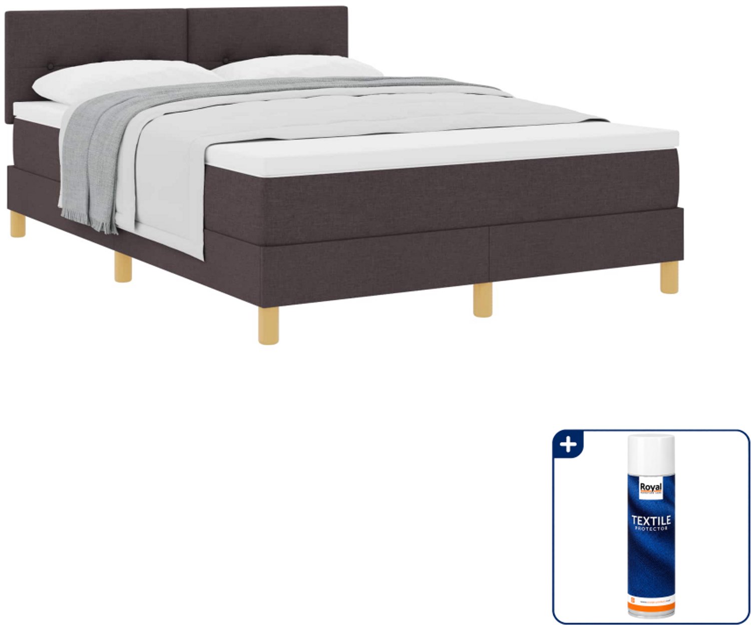vidaXL boxspringbed Queensize - 160 x 200 cm - donkerbruin - Inclusief textielbeschermer 500 ml