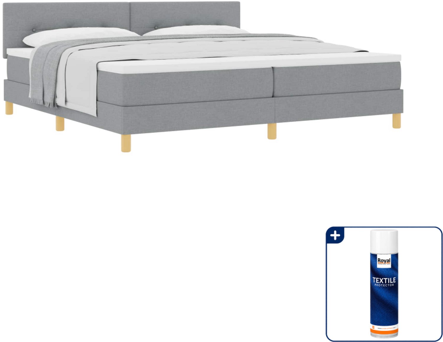 vidaXL boxspringbed - 200 x 200 cm - stof - lichtgrijs - Inclusief textielbeschermer 500 ml