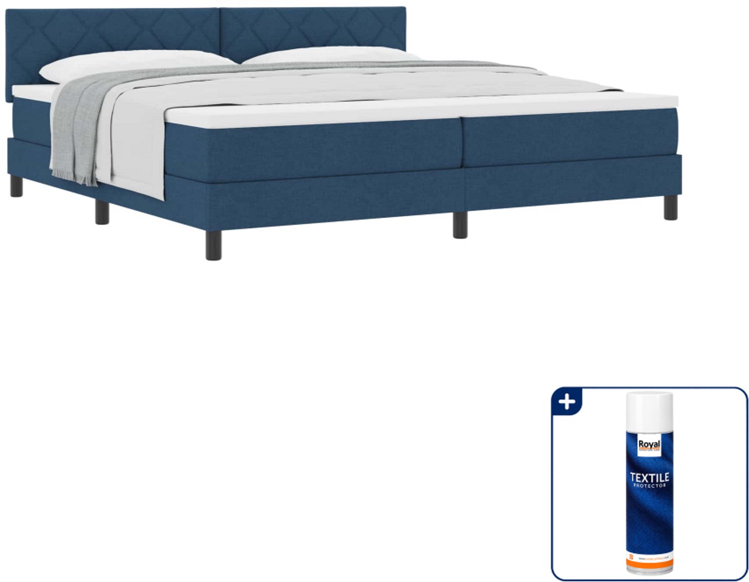 vidaXL boxspringbed - 200 x 200 cm - stof - blauw - Inclusief textielbeschermer 500 ml Marineblauw