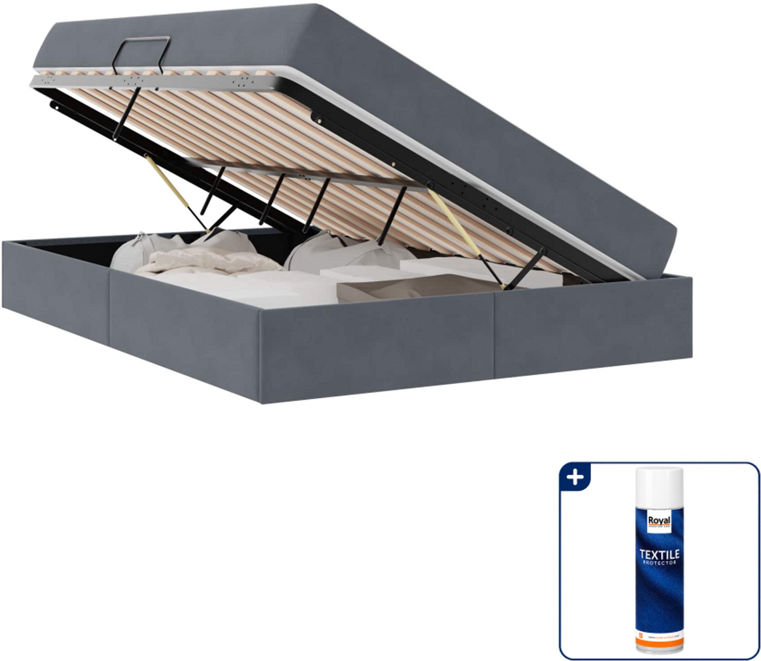 vidaXL opbergbed - Small double - 140 x 200 cm - donkergrijs - Inclusief textielbeschermer 500 ml