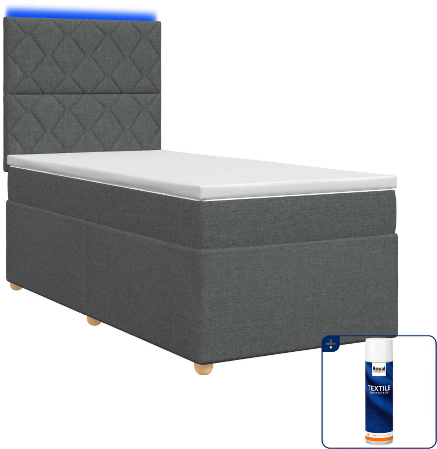vidaXL boxspringbed met matras - 80 x 200 cm - donkergrijs - Inclusief textielbeschermer 500 ml Donker Grijn