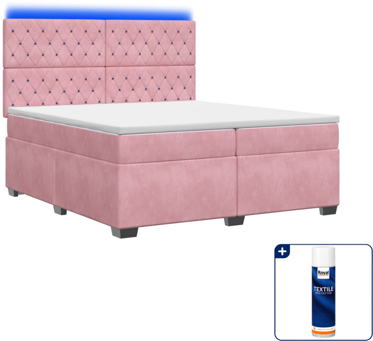 vidaXL boxspringbed - 200 x 200 cm - roze - fluweel - Inclusief textielbeschermer 500 ml